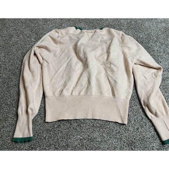Belle Poque Retro Cream Green Floral Crop Cardigan Sweater Size Medium - Picture 5 of 7